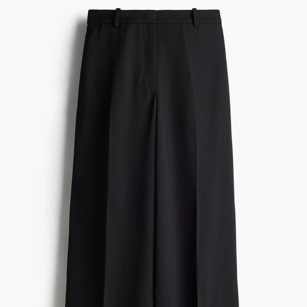H&M Wide Leg Twill Dress Pants Ankle Black Size 8 Pre-Loved